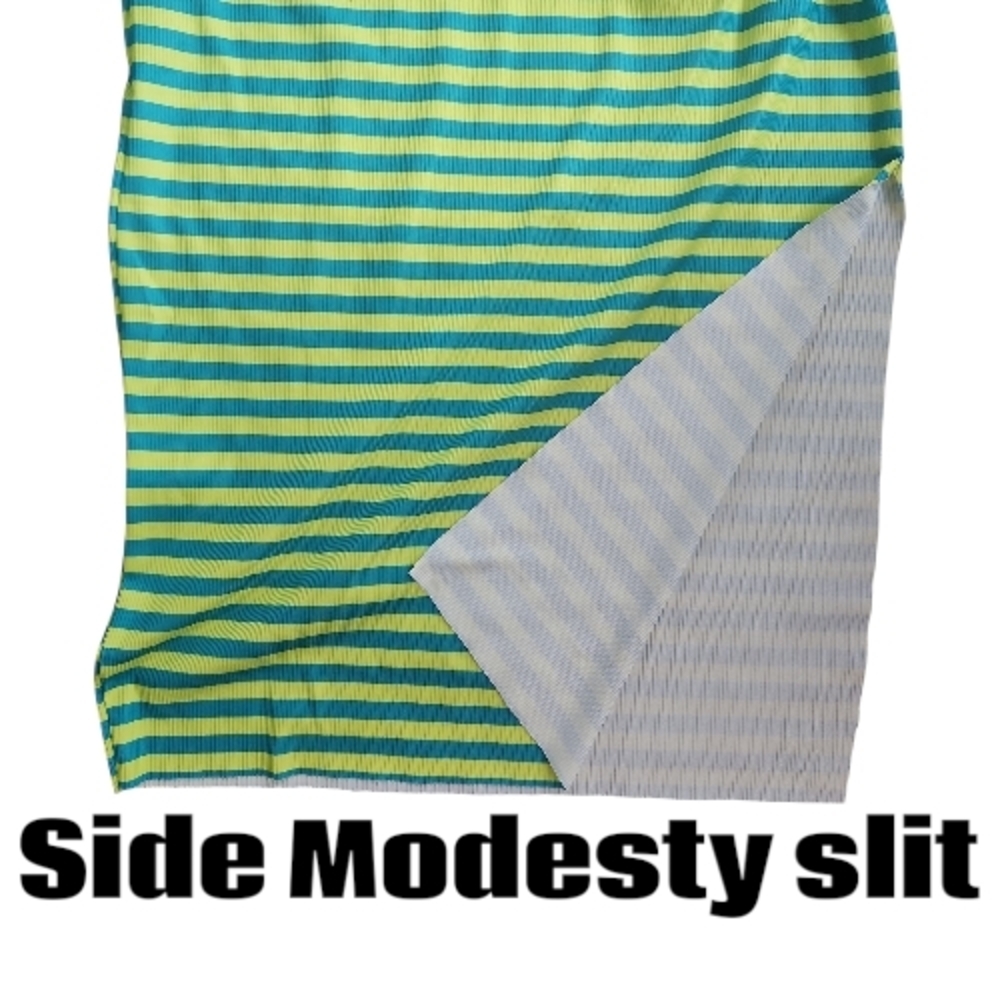 Dolls Kill | Teal and Neon Green Striped One-Shoulder Bodycon Dress NWOT - Picture 3 of 7